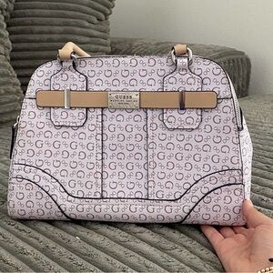GUESS Patterned White and Tan Satchel